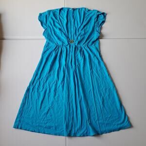 Trina Turk Y2K Dress Womens Large Blue V Neck Cap Sleeve Mean Girls Sundress